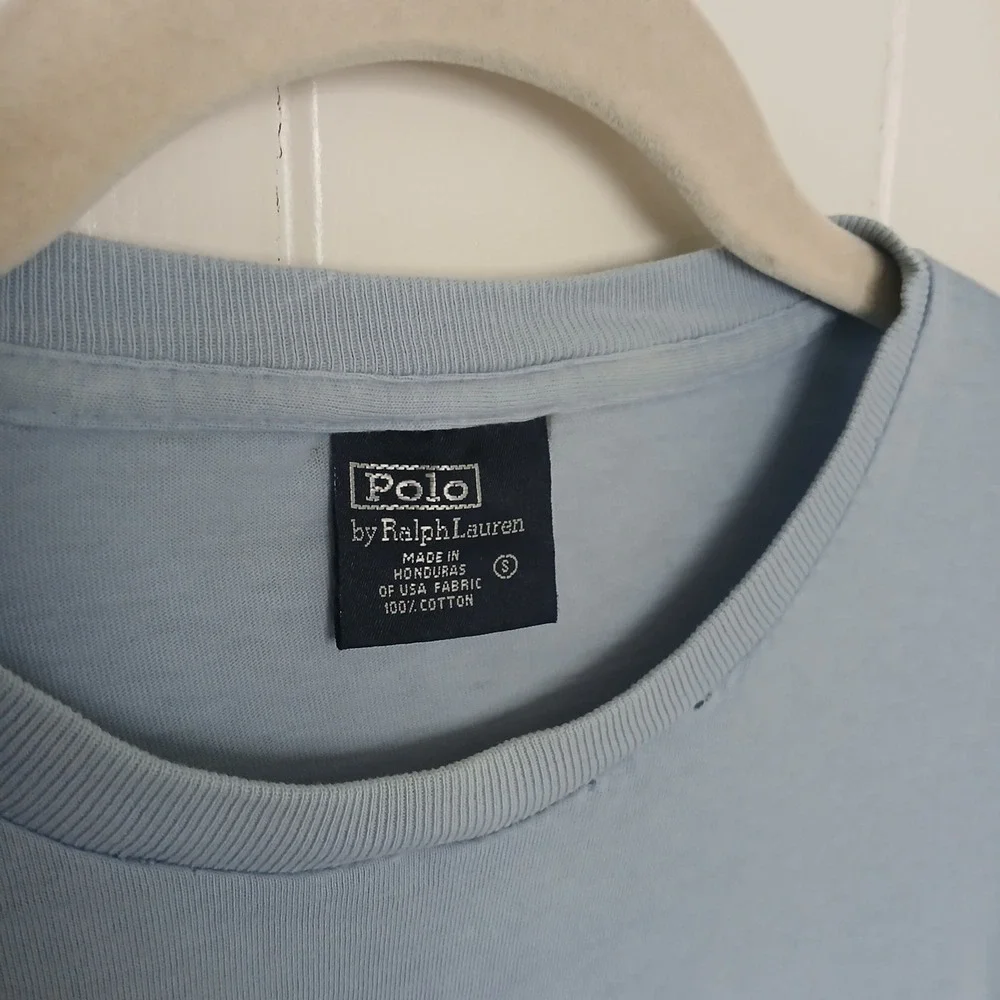 Vintage Polo Ralph‎ Lauren T-Shirt Long Sleeve Pocket Pony Logo Men's Small Blue